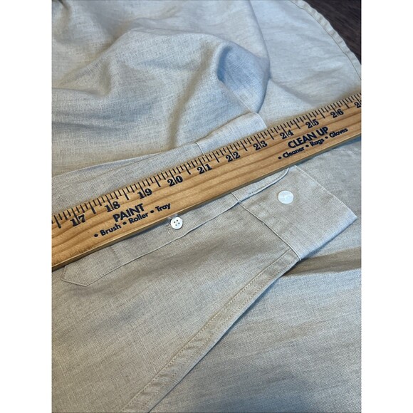 Preswick & Moore Button Up Dress Shirt Mens Sz XL Khaki Linen Blend Corp Church - Picture 9 of 9